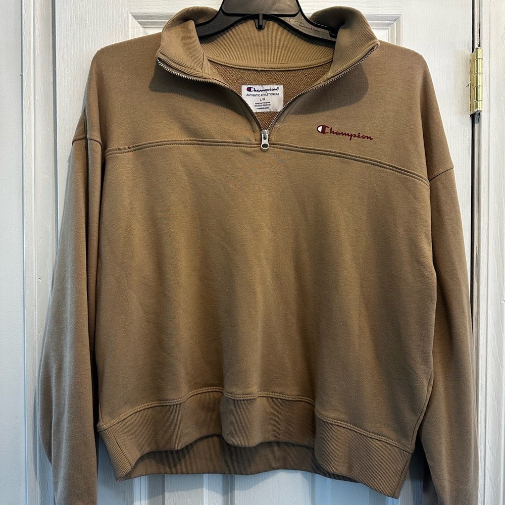 Champion Woman’s Quarter-Zip Sweatshirt in Tan
